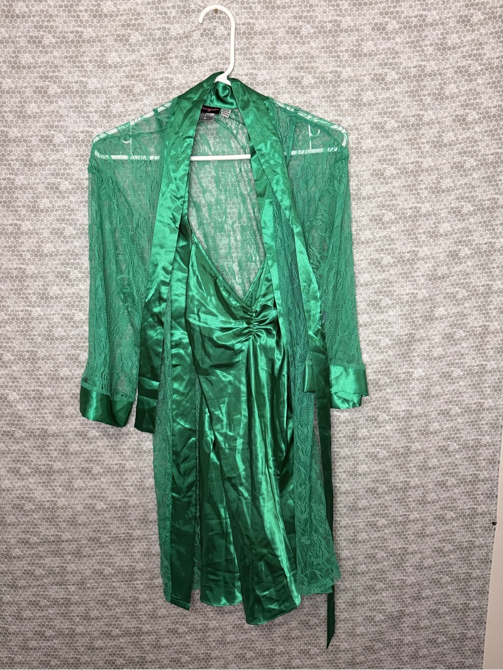 NWT Dreamgirl Large Emerald Satin & Lace Robe Set